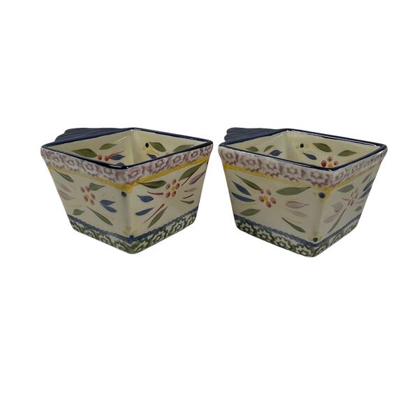 TEMPTATIONS by Tara Old World Ramekins 10oz Square Floral Blue Ovenware Set of 2 - Picture 4 of 12